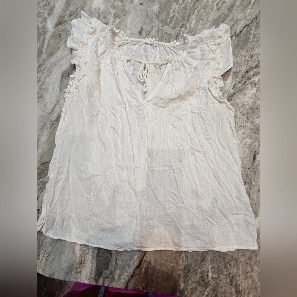 GAP Off-White Ruffle Sleeve Peasant Blouse Women’s Small Boho Cotton Viscose Top